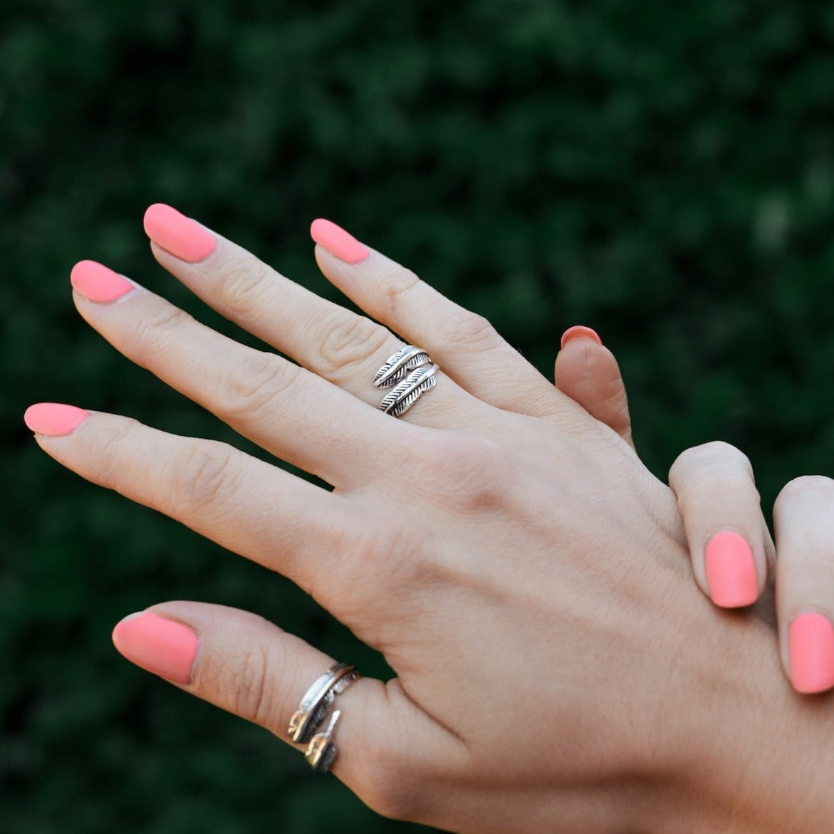 Adjustable Silver Feather Ring