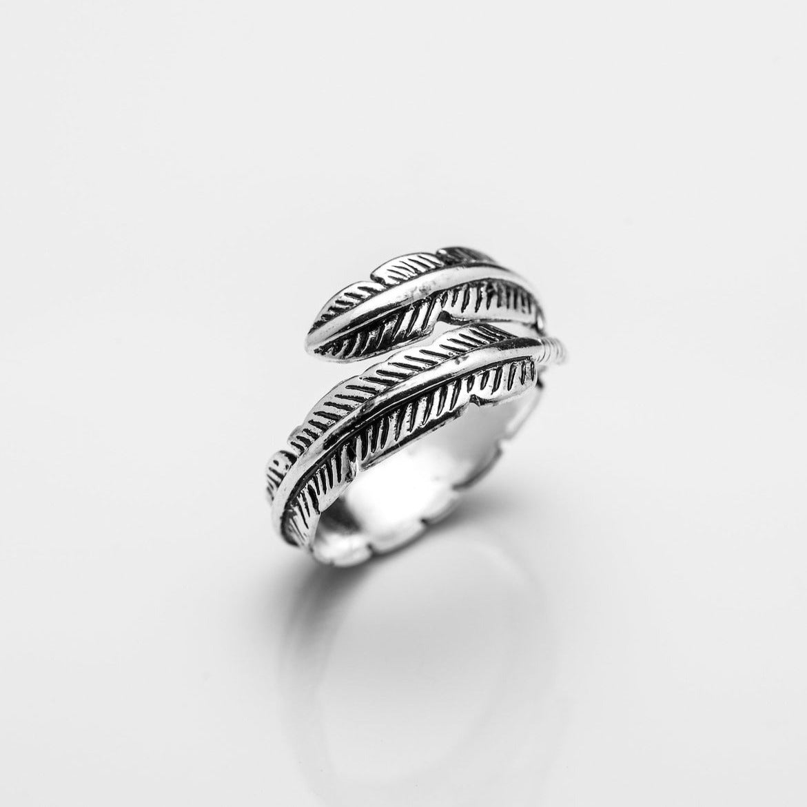 Adjustable Silver Feather Ring